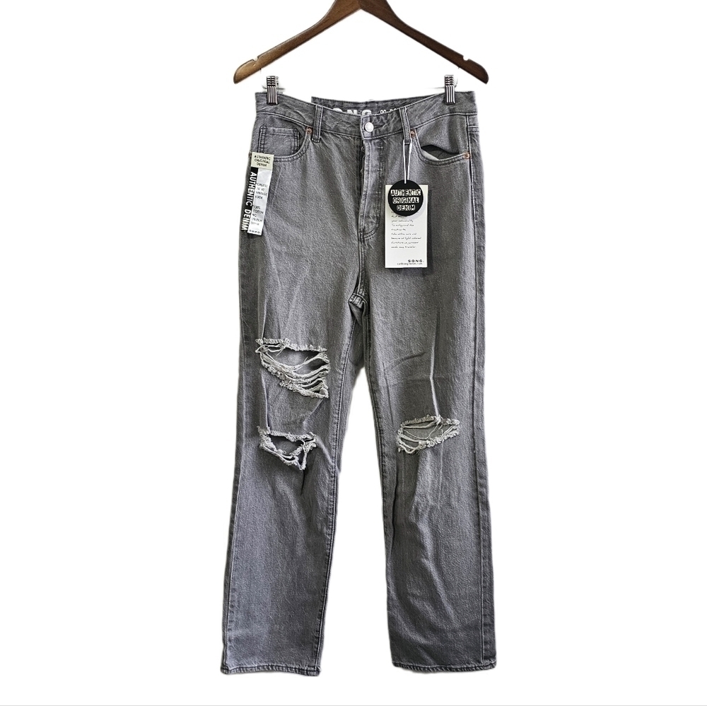 Moto boho distressed cheeky straight grey jeans NWT